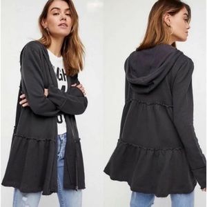 Free People nwt tiered trapeze full zip hoodie relaxed loungewear boho style
